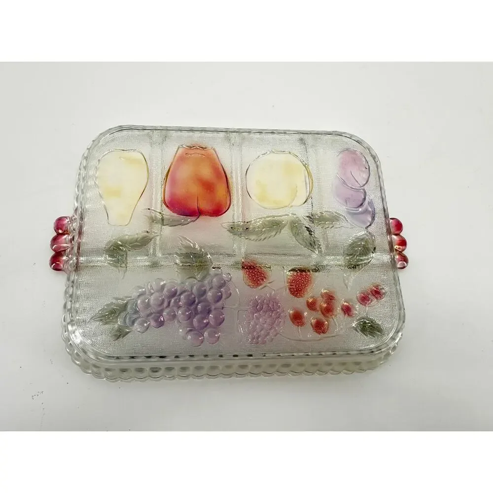 Retro Stained Glass Look Fruit Serving Tray Groovy Kitchen Decor 8x10